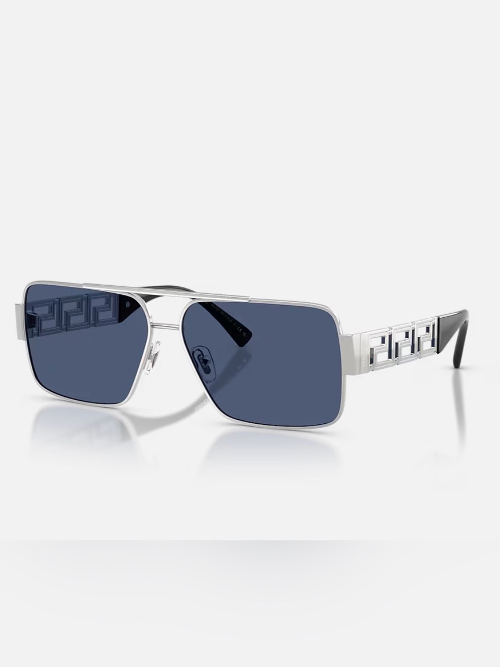 Versace Silver Aviator Sunglasses with Blue Lenses